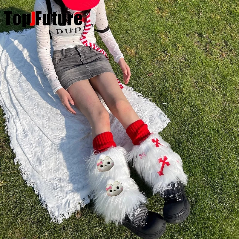 Subculture Harajuku Women Sweet Lolita Y2K GIRL Cute plush bunny bow a scacchi Red Christmas Party Gothic Punk Furry scaldamuscoli