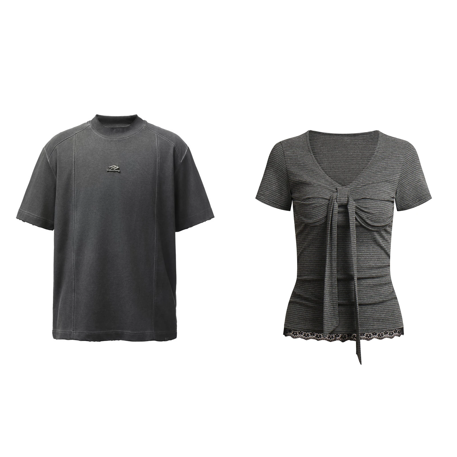 

Couple Matching Striped Short Sleeve T-Shirt Men's Loose Fit Women's with Bow Tie Design Casual Style Polyester Cotton Blend