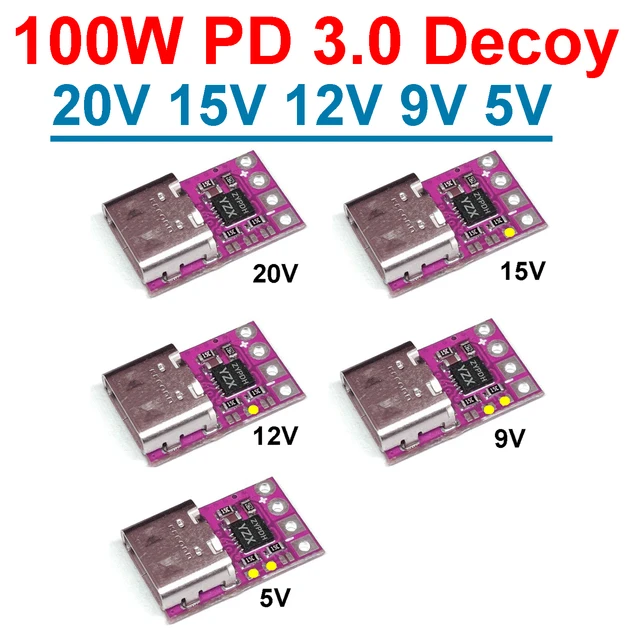 TYPE-C USB PD Decoy 100W 5A 5V 9V 12V 15V 20V Wyzwalacze napięcia Adapter Szybkie ładowanie Zasilacz do notebooka Ładowarka PD DO DC QC