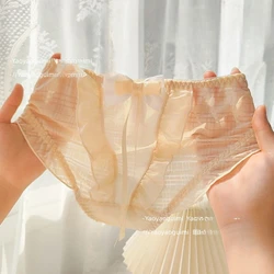 Japanese Girl Bow Panties Female Lace Transparent Seduction Pure Desire Cute Triangle Pants Quick-dry Smooth and Soft Underwear