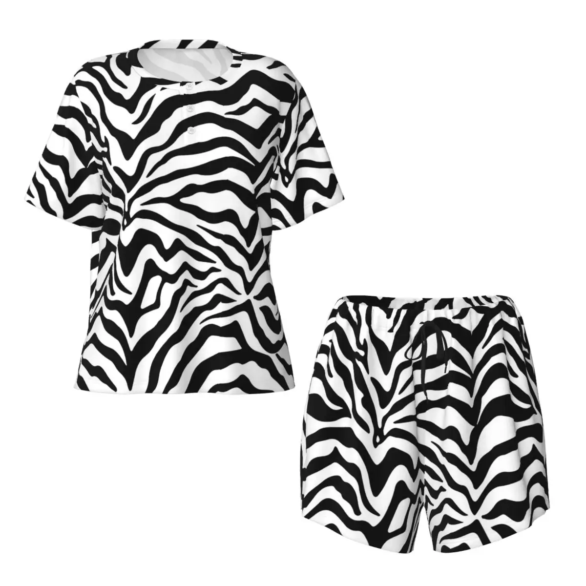 

Zebra Print Round Neck Short Sleeve Nightgowns for Sleeping Sleepshirts Women Loose Pajama Set Short Pants