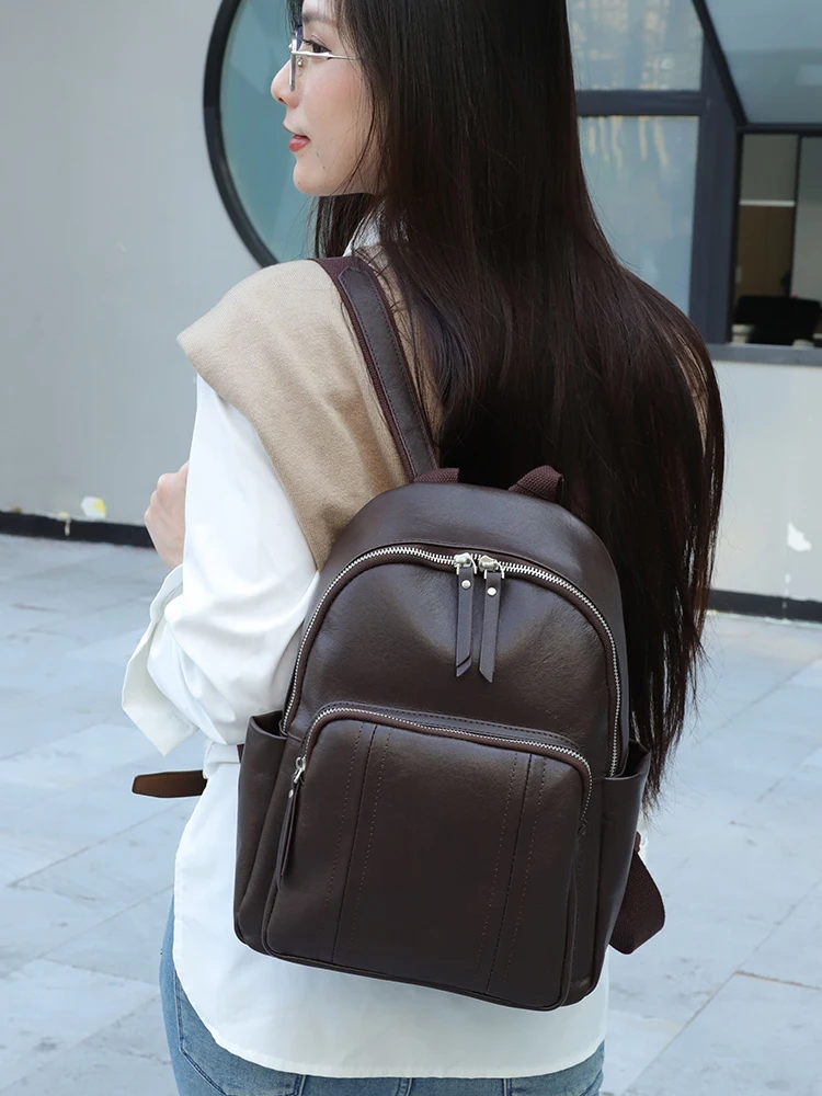 

Women's Cow Real Leather Backpacks Lady Cowhide Design Large Capacity Bags Female Retro Versatile Backpacks Ladies Fashion Bag