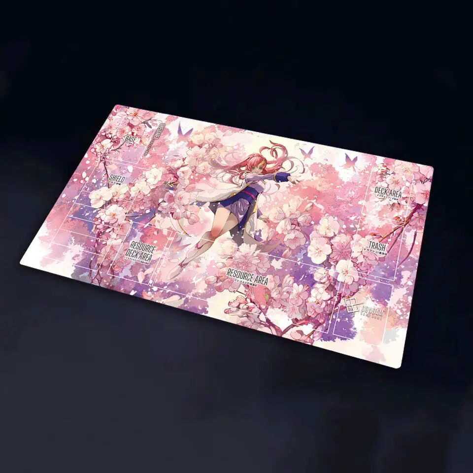 600x350mm Diy Gundam Cherry Blossom Lux Clyne 1st Anniversary Playmat 1.5mmSeamless Edges Single Rubber Board Game Card Mat Toy