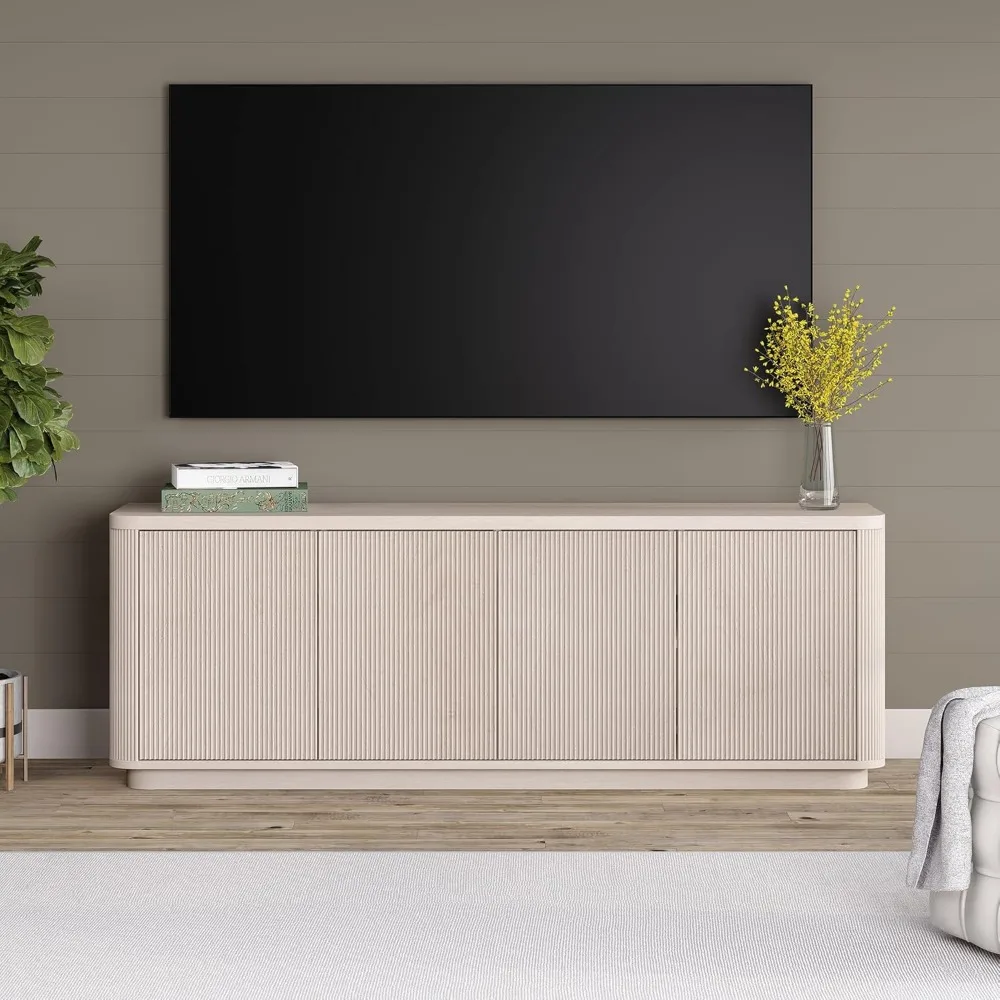 حامل تلفزيون مستطيل من خشب الزان الأبيض لأجهزة التلفاز مقاس 75 بوصة - مثالي للمنزل وغرفة المعيشة وغرفة النوم والترفيه والمساحات المكتبية