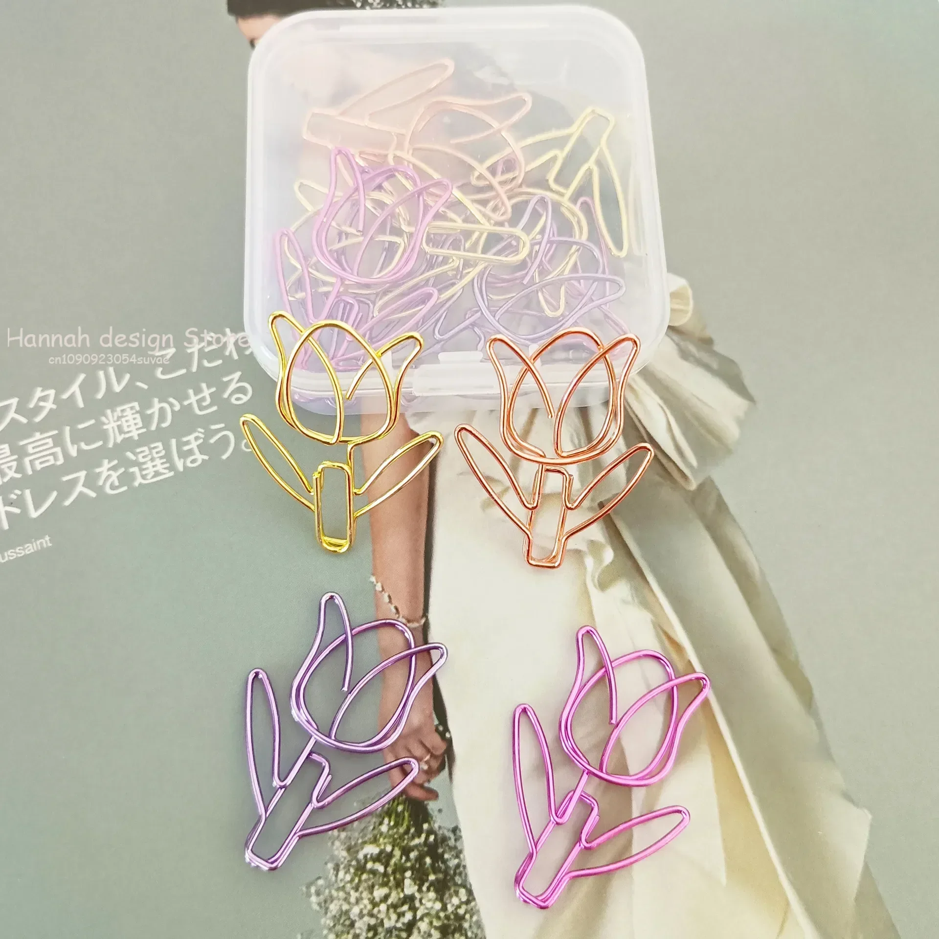 10PC Tulip Paper Clips Kawaii Notebook Planner Bookmarks Korean Stationery Tickets Photo Clips Office Supplies Bookmark Folder