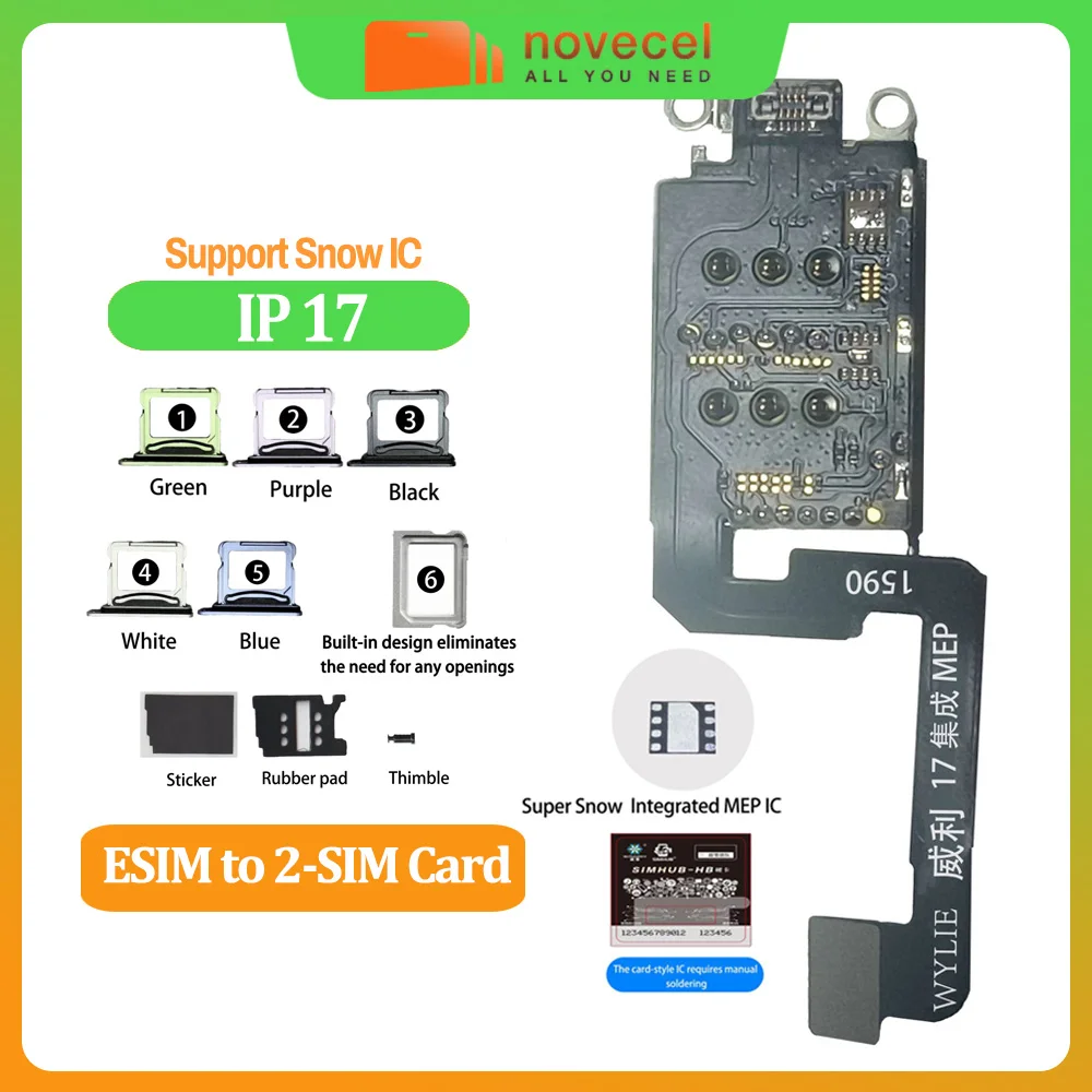 WYLIE IP 17 16 ESIM naar SIM Adapter voor iPhone 17 16 15 14 pro Max SIM-kaartlezer Flex Kabel Slot Lade Houder Telefoon Reparatie Tool