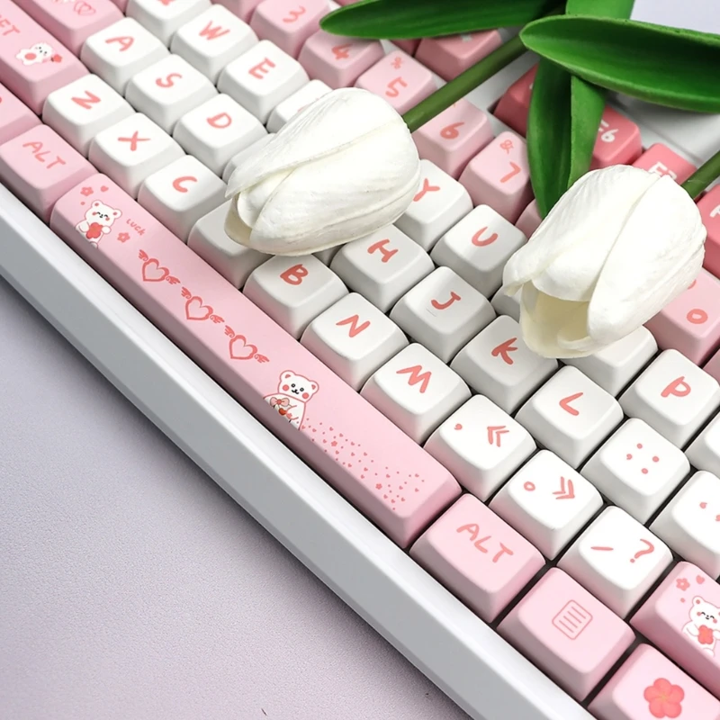 Pink Bear Tema Keycap Set para meninas, teclado mecânico Keycap, DyeSublimation, MAD, PBT, 141