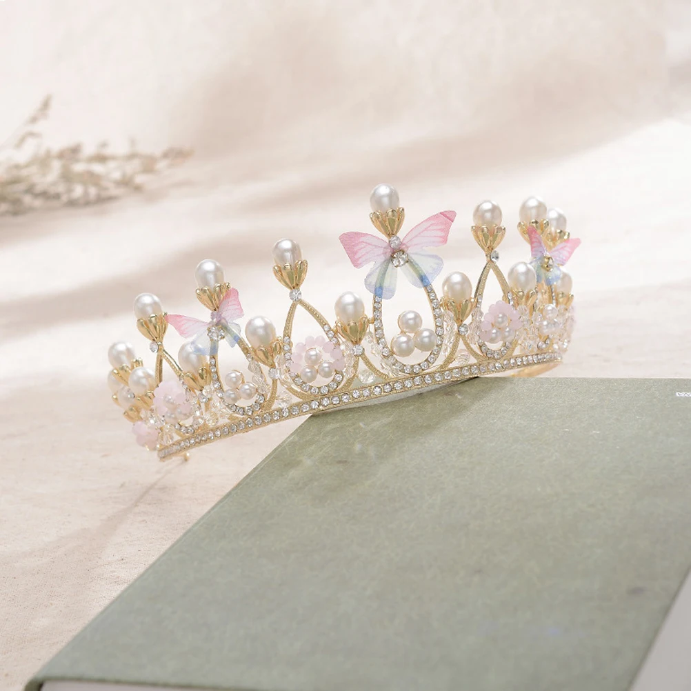 

The Crown Pearl Butterfly Headdress Tiara for Women Bridal Princess Fairy Wedding Child