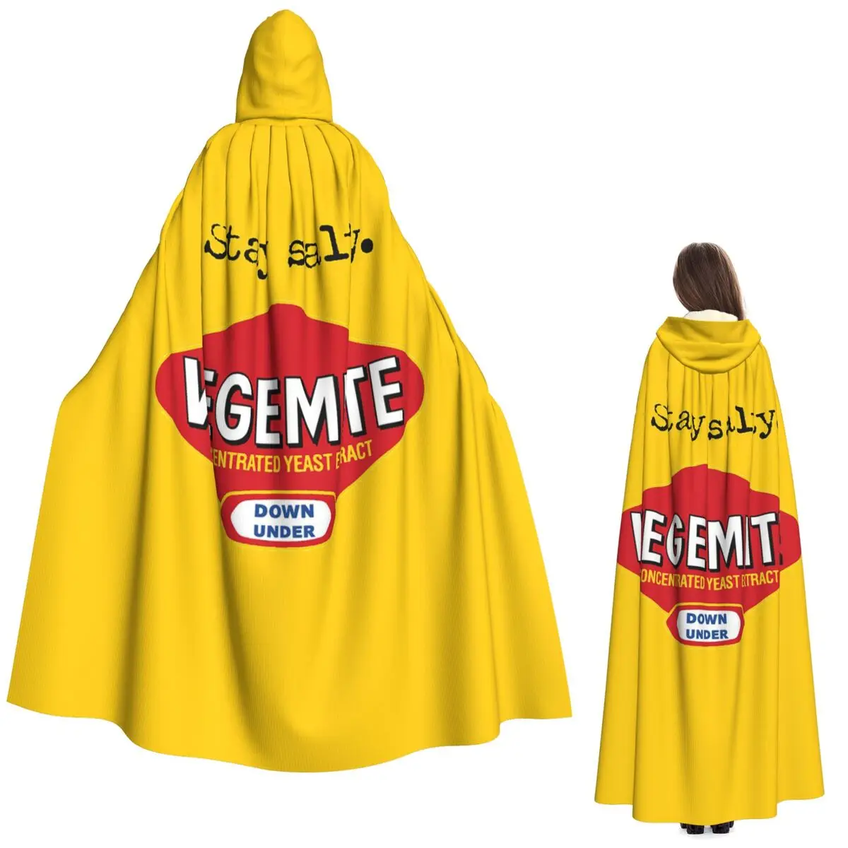 Stay Salty Vegemite capa larga con capucha bruja disfraz Medieval capa de Cosplay Halloween vampiro adulto Unisex