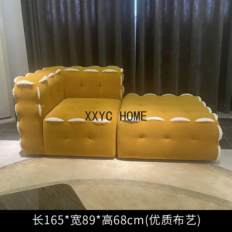 Italian Minimalist Square Fabric Sofa Living Room Home Small Apartment Stitching Designer Cream Style Couch