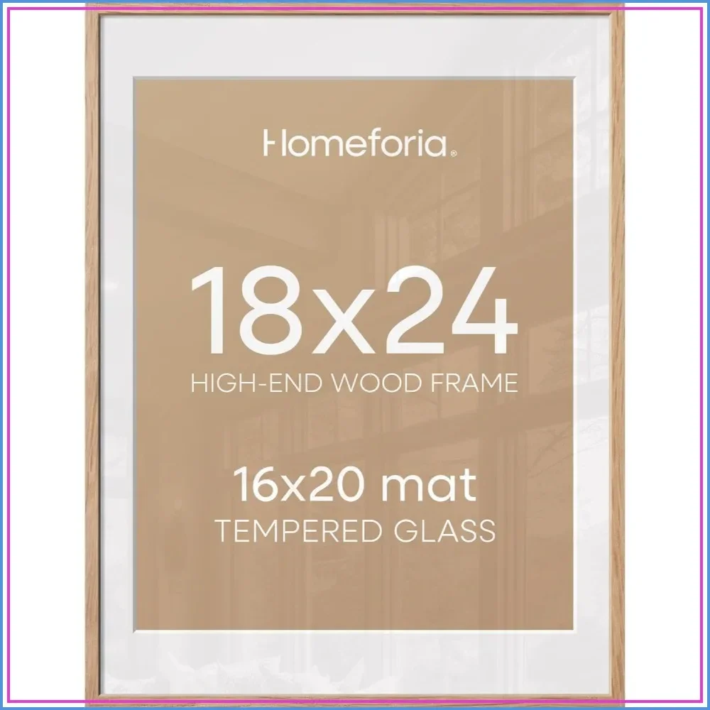 Natural Oak 18x24 Poster Frame with 16x20 Mat, Tempered Glass, Wall-Mountable