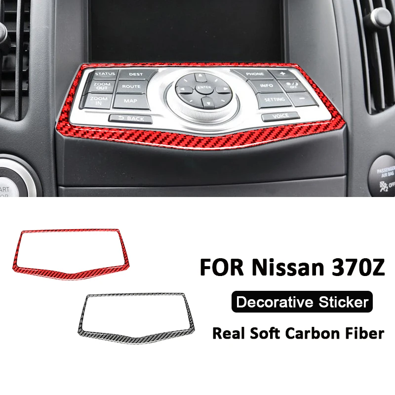 

For Nissan 370Z Soft Carbon Fiber Car Central Console Navigation Multimedia Button Knob Panel Frame Decoration Sticker Auto Part