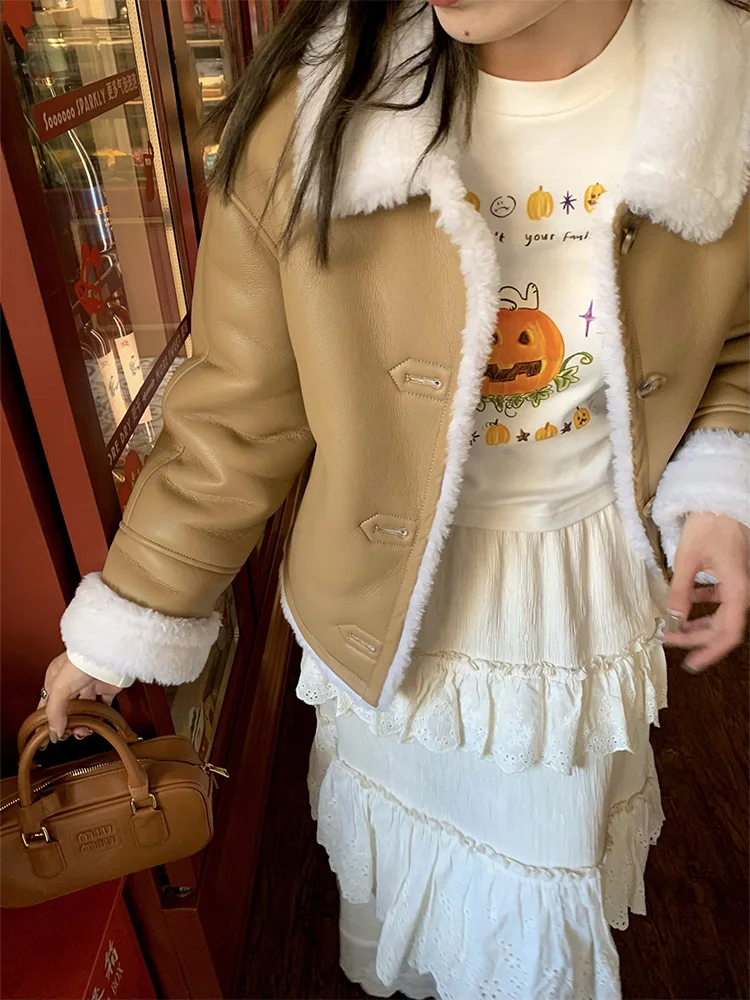 Cappotto di pelliccia in pelle PU ort da donna Autunno Inverno Thi Caldo design integrato di piccole dimensioni Pendolarismo Sle Colletto ribaltabile in puro colore