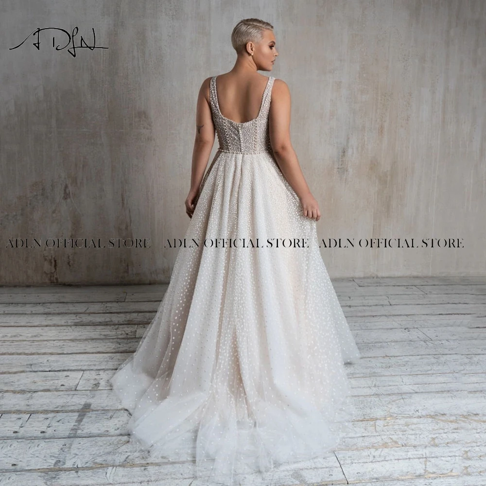 Eleganti abiti da sposa taglie forti con cinghie Glitter Dot Tulle a-line abito da sposa abito da sposa senza schienale personalizzato