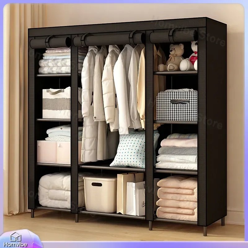 Simple Cloth Wardrobe Steel Pipe Frame Single Door Closet Easy Assembly Portable Storage Organizer for Bedroom Rental Home