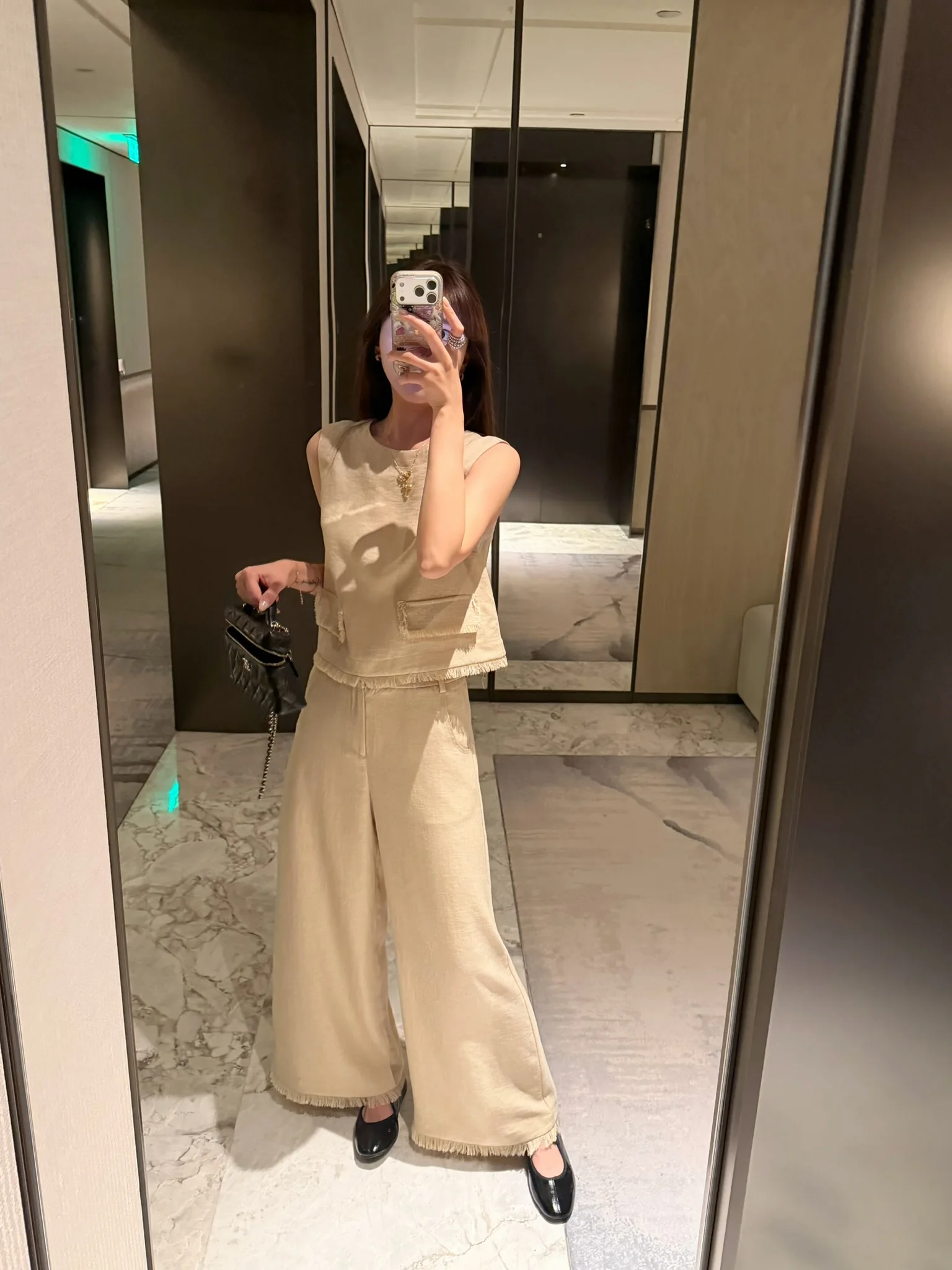 

Lilian Women's Tassel Vest Wide Leg Pants Set Short Sleeve round Neck Summer Fashion Outfit Two Piece Suite Casual Wear