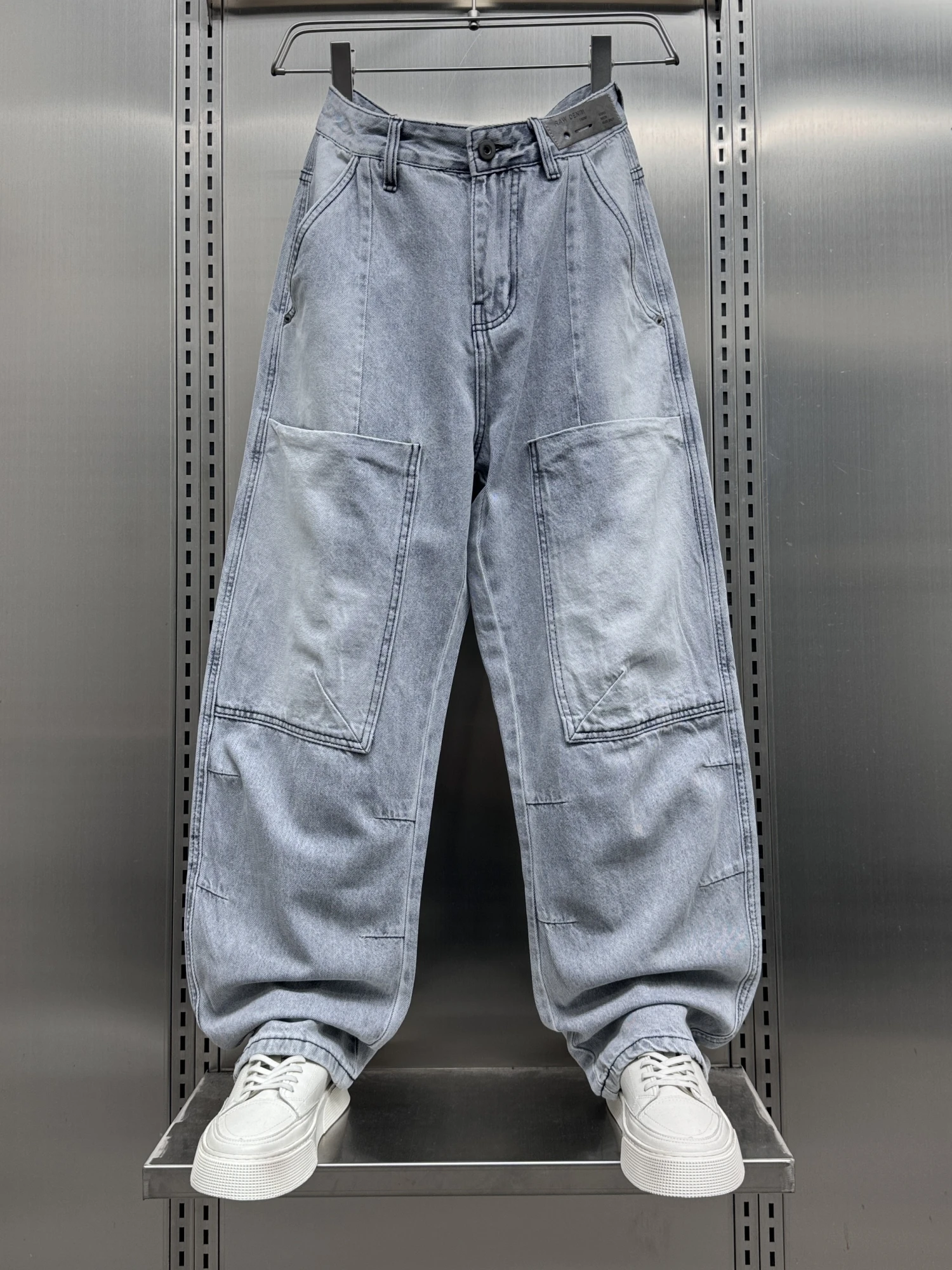 

Retro American Spring Autumn Men's Casual Jeans Workwear Loose Straight Leg Trousers Wear Resistant mid Waist Long Pants