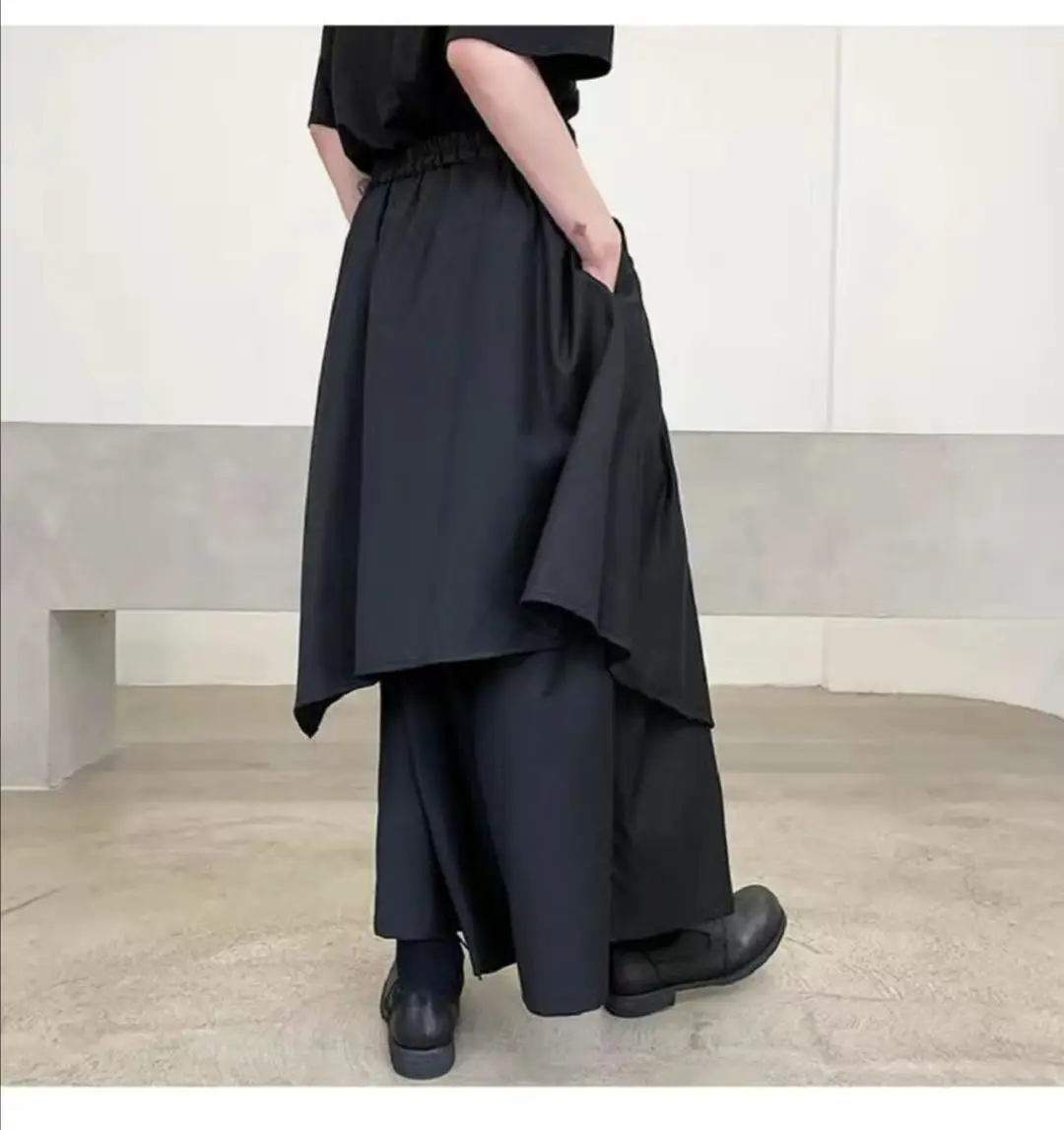 New Fashion Spring  Autumn Casual Women Pants Irregular High Waist Wide Leg Pants Fake Two Piece Splicing Striped Pants