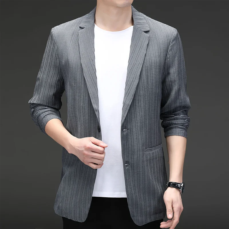 

Spring and Autumn Business Casual Fashionable Stylish Versatile High-end Luxury Iron-Free Mid-Aged Men's Thin-Sleeve Suit