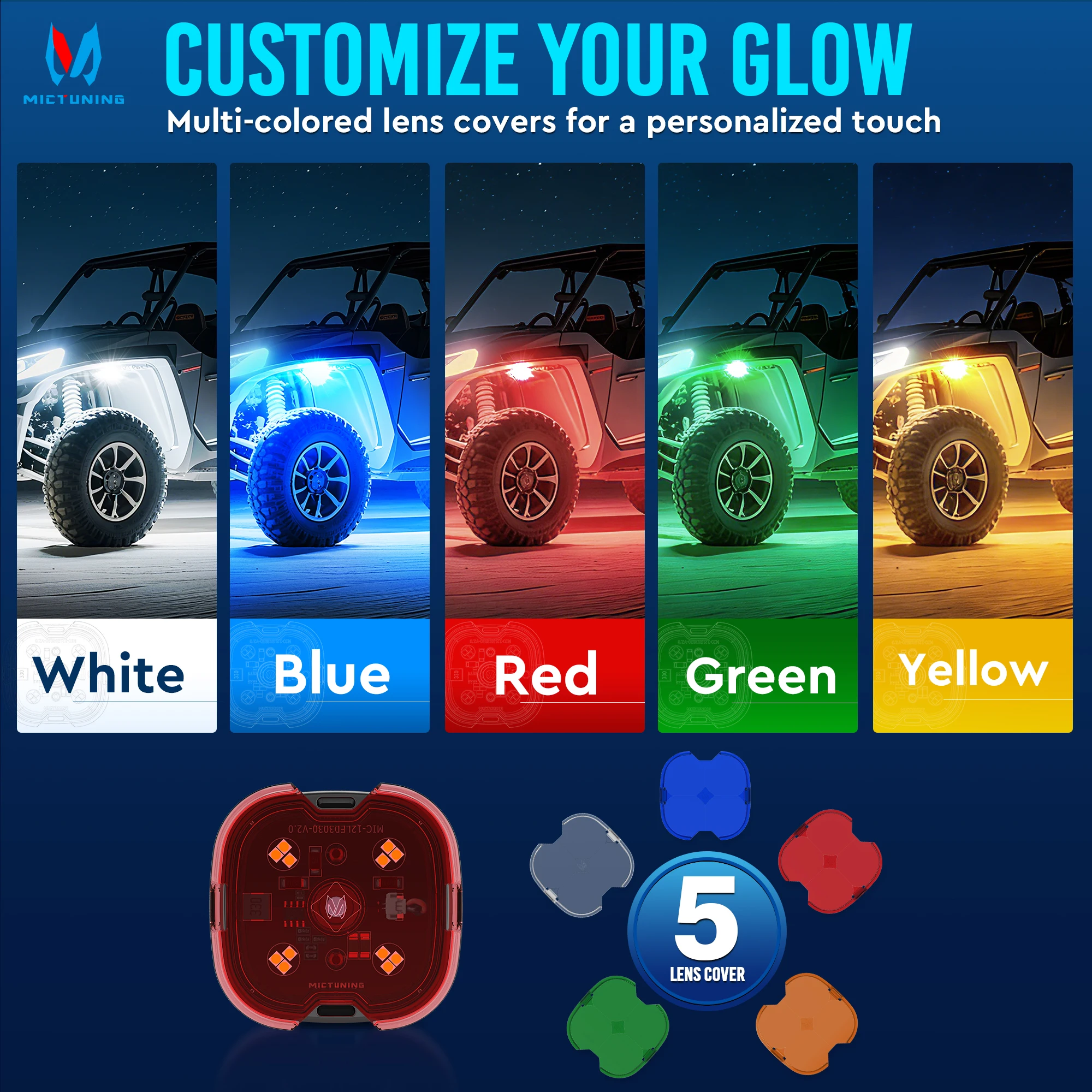 MICTUNING C6 Underbody Rock Light Quad-Light Kit High-Brightness Multi-Functional Off-Road LED Lighting Kit Spotlight/Floodlight