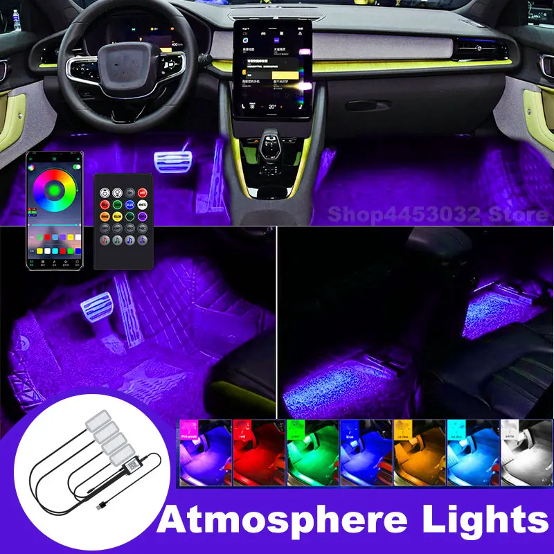 Car Foot Ambient Light RGB Led Lamp Usb For Polestar 2 1 Wireless Remote APP Control Accessories