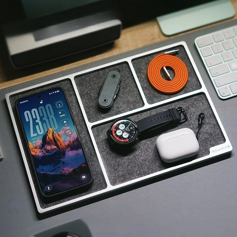 Aluminum Alloy EDC Tray Storage Office Desktop Storage Trays Entrance Organizer Trays Luxury Modern Computer Stand Accessories