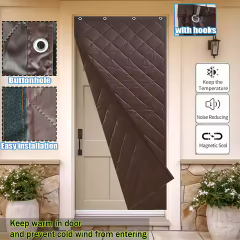 Thermal Door Curtain Heavy Duty Windproof Privacy Screen Noise Reducing for Living Room Bedroom Kitchen Easy Install Brown