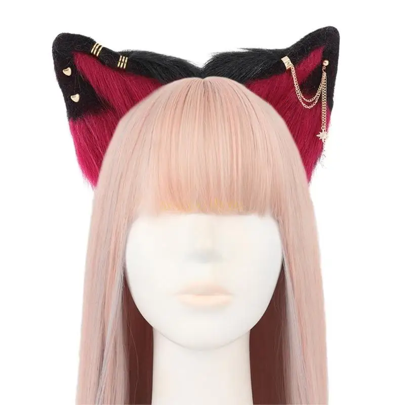 31BF 십대 고양이 여우 고양이 귀 머리띠와 합금 귀걸이 장식 카니발 헤어 밴드