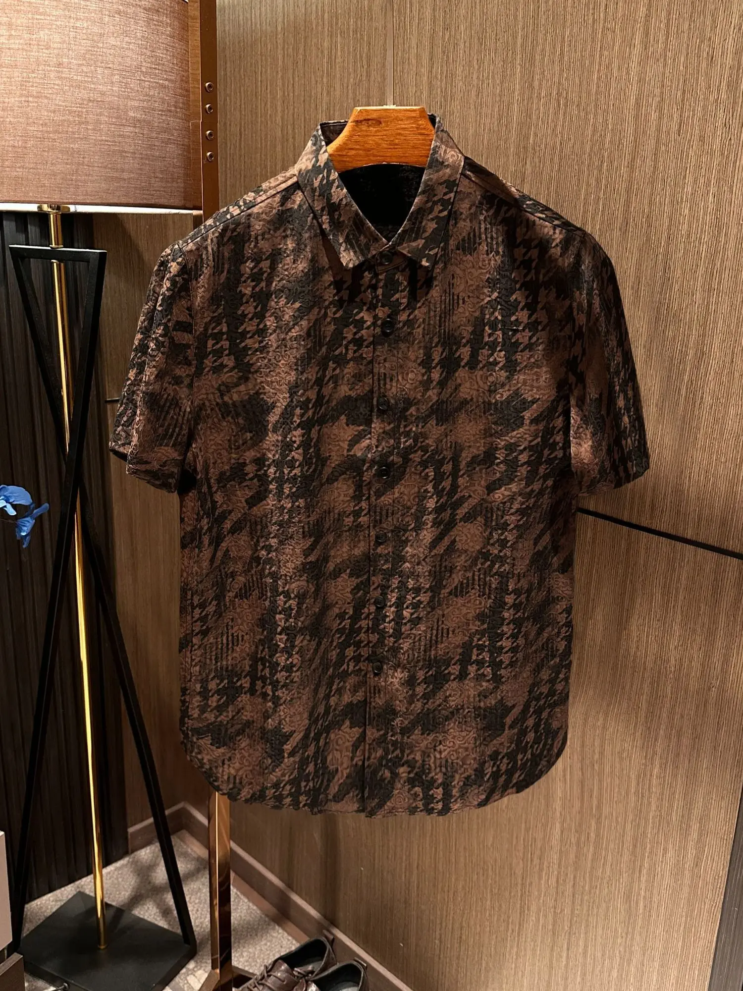 

New Chinese Style Men's Short Sleeve Floral Shirt Silk 100% Summer New Arrival High End Xiangyun Silk Breathable Lightweight