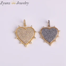 10PCS, Luxury Gold Silver Color Plated Metal Cubic Zirconia Heart Charms Heart Pendants Love Charms
