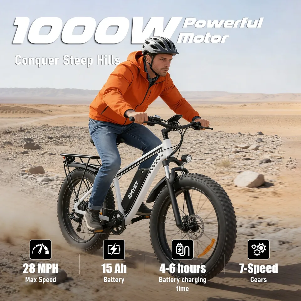Electric Bike Peak 1500W 48V 15AH 26" Fat Tire Commuting ebike E Adults image 5