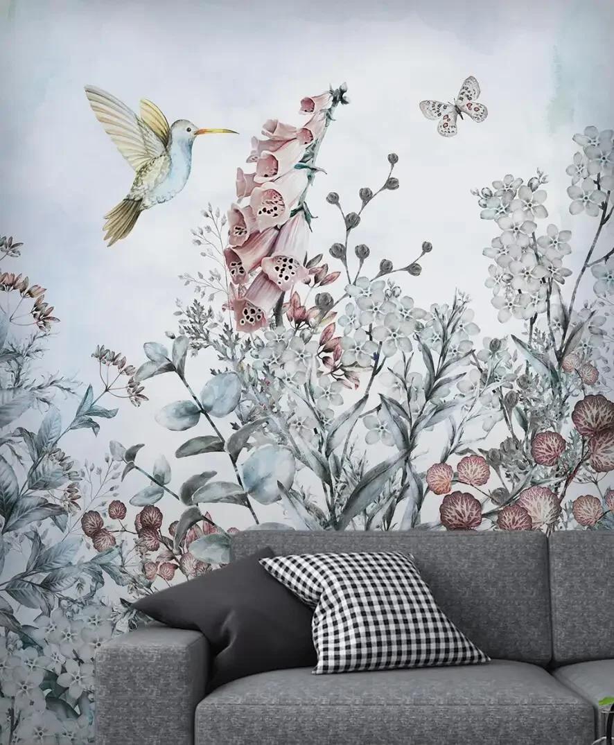 Custom wallpaper murals modern minimalist tropical plants flowers and birds background wall papel de parede adesivo para quarto