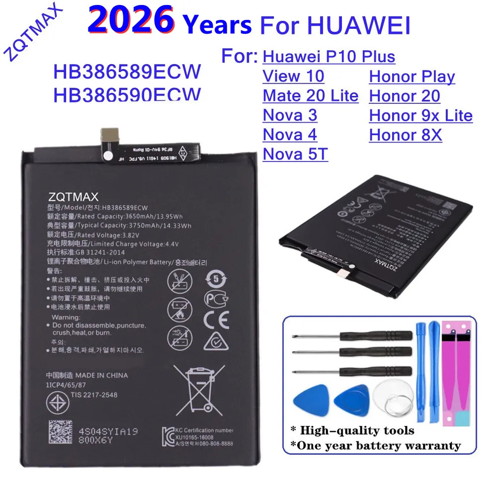Batería de teléfono HB386589ECW HB386590ECW para Huawei Honor 8X 9x Lite 20 Play P10 Plus Mate 20 Lite Nova 5T 4 3 View 10 V10