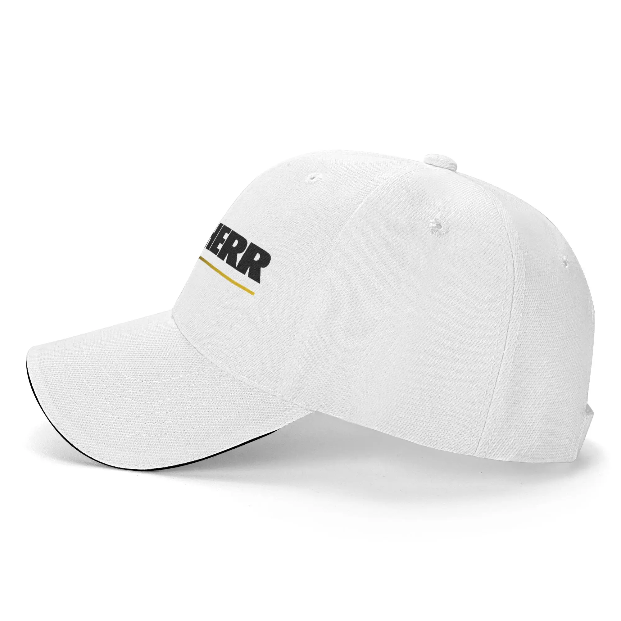 Lässige Baseballkappe in Weiß und Gelb mit Liebherr-Schriftzug, Hippie-Trucker-Mütze für Damen, Sonnenblenden-Design, Snapback-Kappe – Detail 4