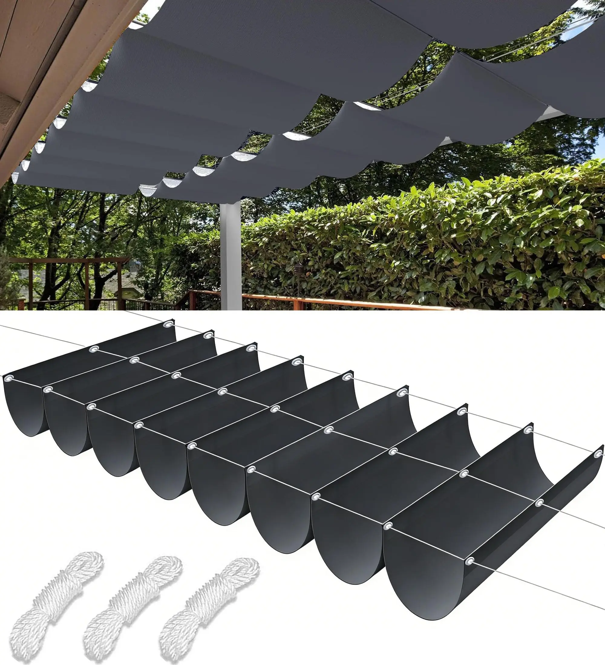 Retractable Waterproof Wave Sun Shade Pergola Cover Shade Sail Awning 6x9 FT for Outdoor Patio Porch Garden Deck