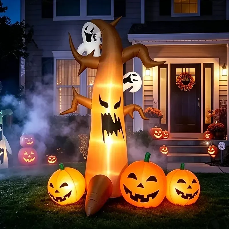 2.4m Halloween Inflatable Horror Ghost Tree with Pumpkin Outdoor Garden Decoration Luminous Lawn Ornament for Yard Display