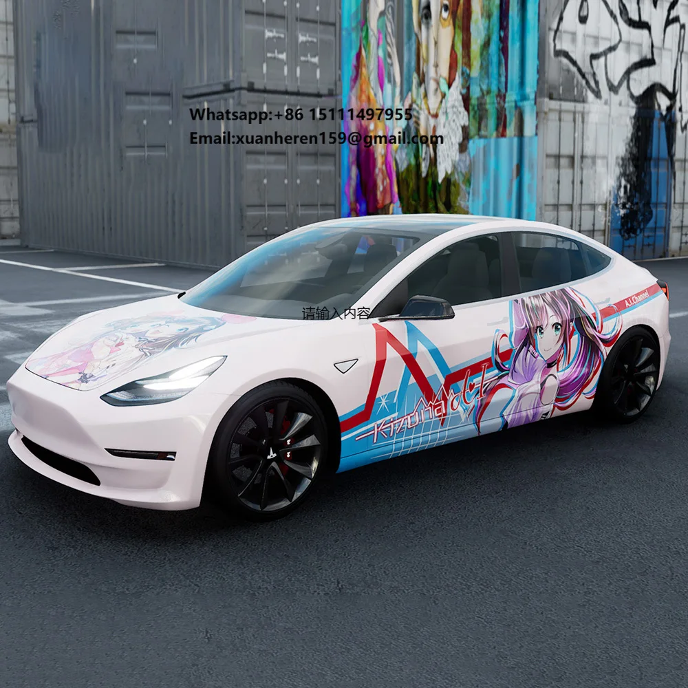 WRAPMASTER 1.52*20m Pink Anime Pattern Customized Vehicle Wraps PET Color Changing Car Wrap Vinyl Sticker Vehicle