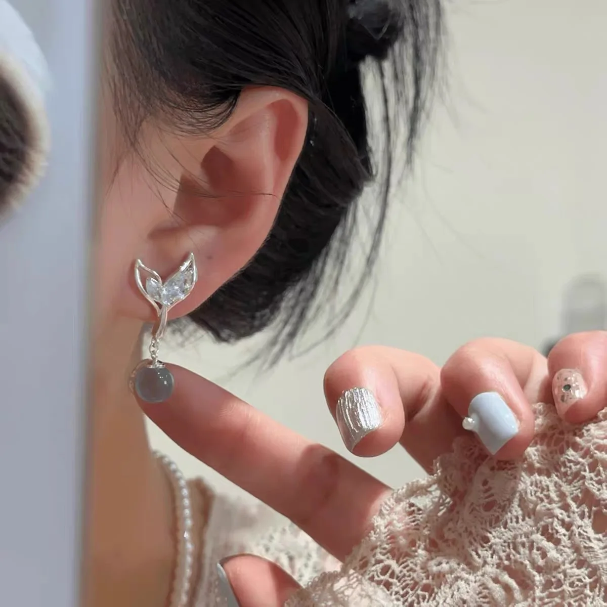 يوم الصيف عطلة نمط كريستال ذيل السمكة الأزرق الدموع قلادة وأقراط للنساء الأزياء الإكسسوارات والمجوهرات هدية عيد ميلاد #6