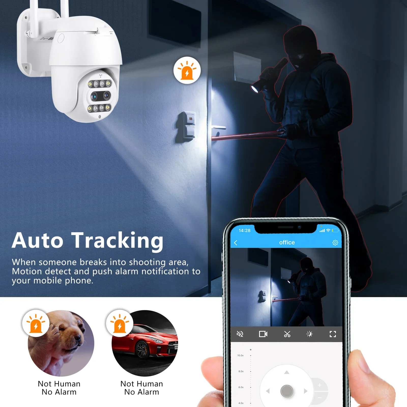 Gadinan Mini WIFI 10x Digital Zoom Security Camera Two-Way Audio Color Night Vision PTZ Camera AI Automatic Tracking Sound light