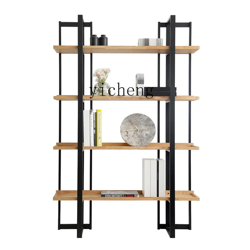 ZZ log minimalist bookshelf Red Oak creative light luxury double-sided study bookcase art partition shelf