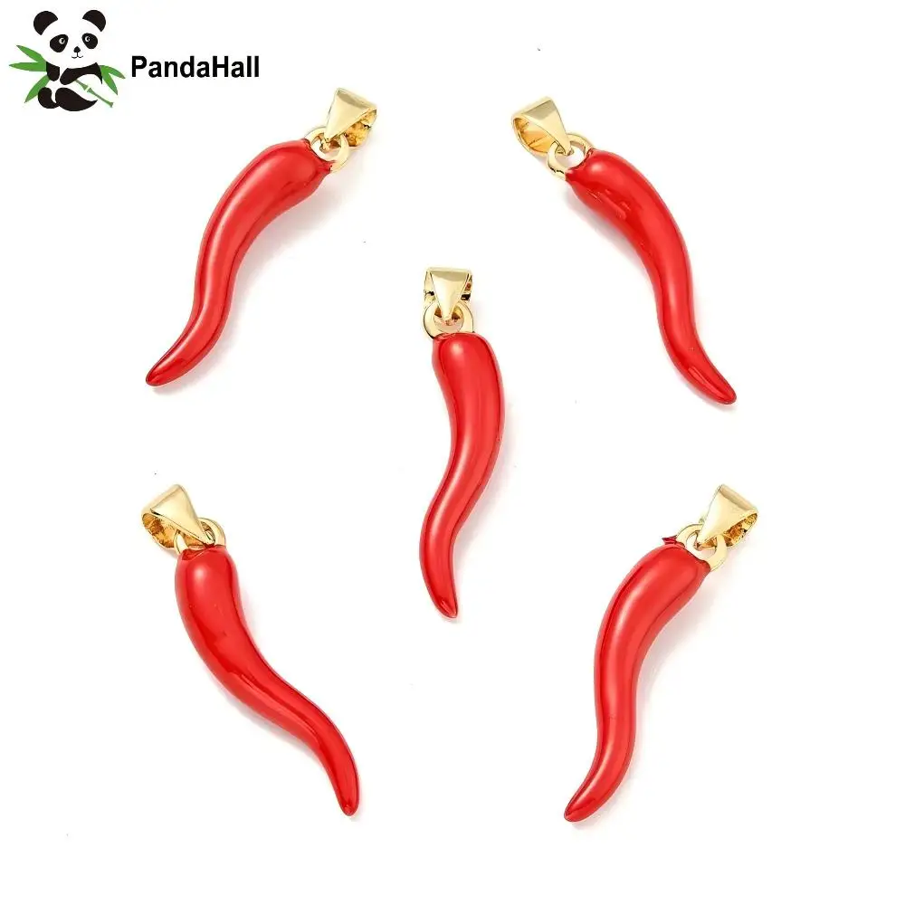 

PandaHall 20pcs Brass Enamel Pendants Cadmium Free & Lead Free Horn of Plenty/Italian Horn Cornicello Charms Long-Lasting Plated