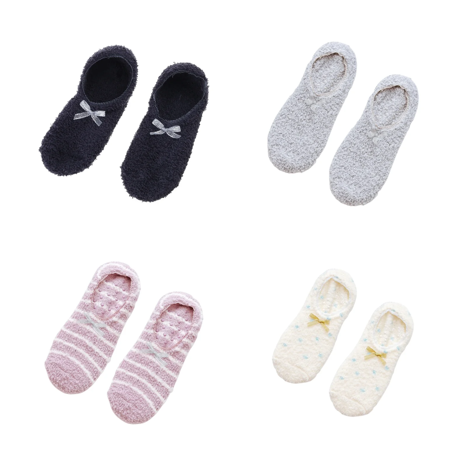 

Women Fuzzy Slipper Boat Socks Striped Sweet Non Skid Warm Low Cut Hosiery
