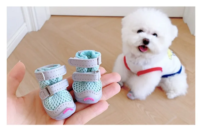Breathable Mesh Dog Shoes Anti Slip No-Fall Puppy Boots All Season Paw Protectors for Small Dogs Pet Outdoor Supplies