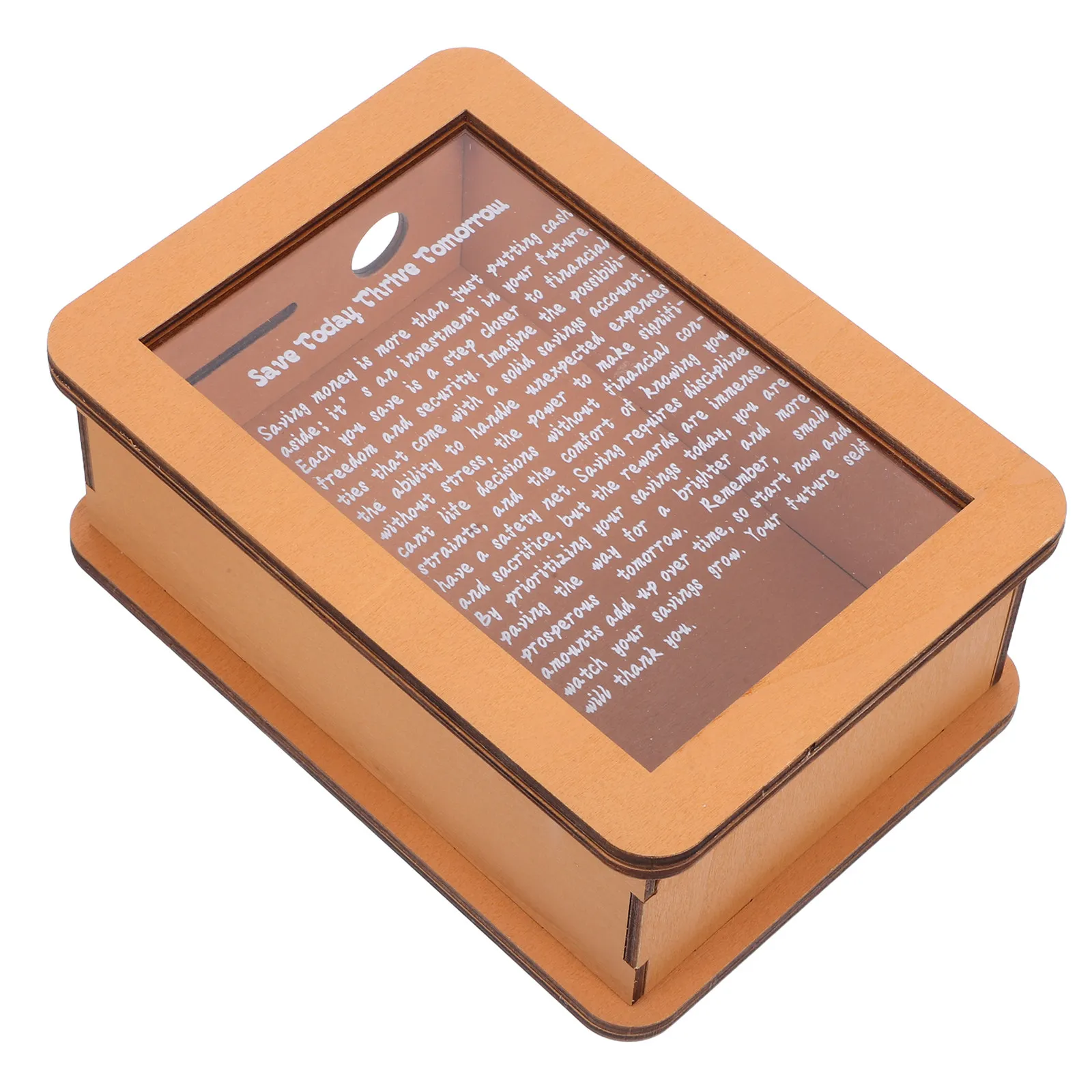 clear-wood-money-bank-stylish-motivational-savings-box-transparent-acrylic-panel-wooden-frame-compact-desk-shelf-nightstand