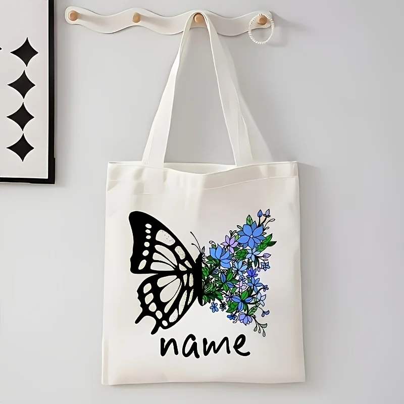 Personalized Customizable Reusable Fashion Shoulder Bag Featuring and Butterflies Suitable for Men Women Gift Canvas Bags