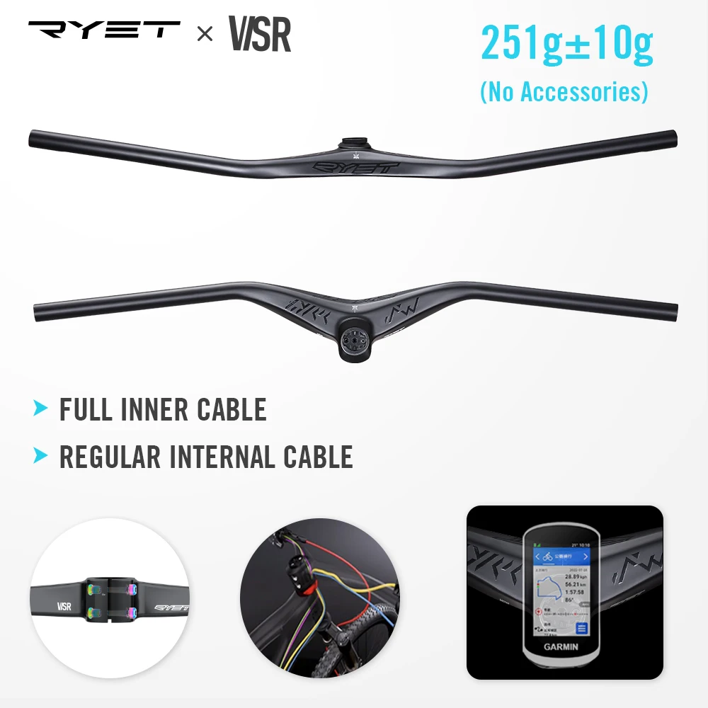 

RYET NEW MTB Carbon Handlebar Full Inner Cable Integrated 780mm-12 Degrees AM XC One-Piece Flat Carbon 251g Bicycle Handlebar