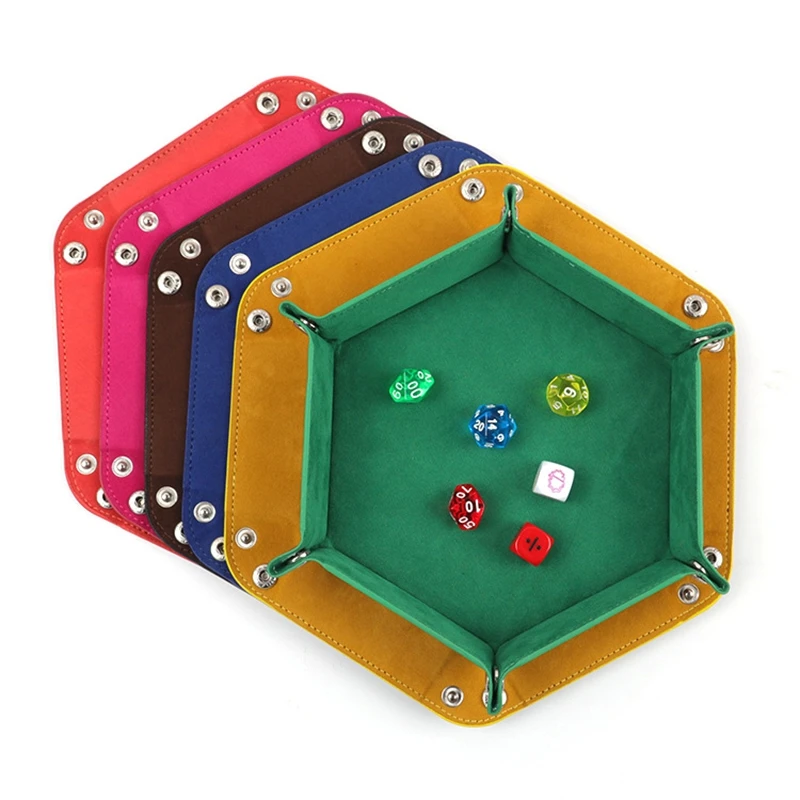 1PCS Dice Tray Hexagon Rolling Holder Folding PU Leather Trays For Dice Games Like RPG, DND And Other Table Games