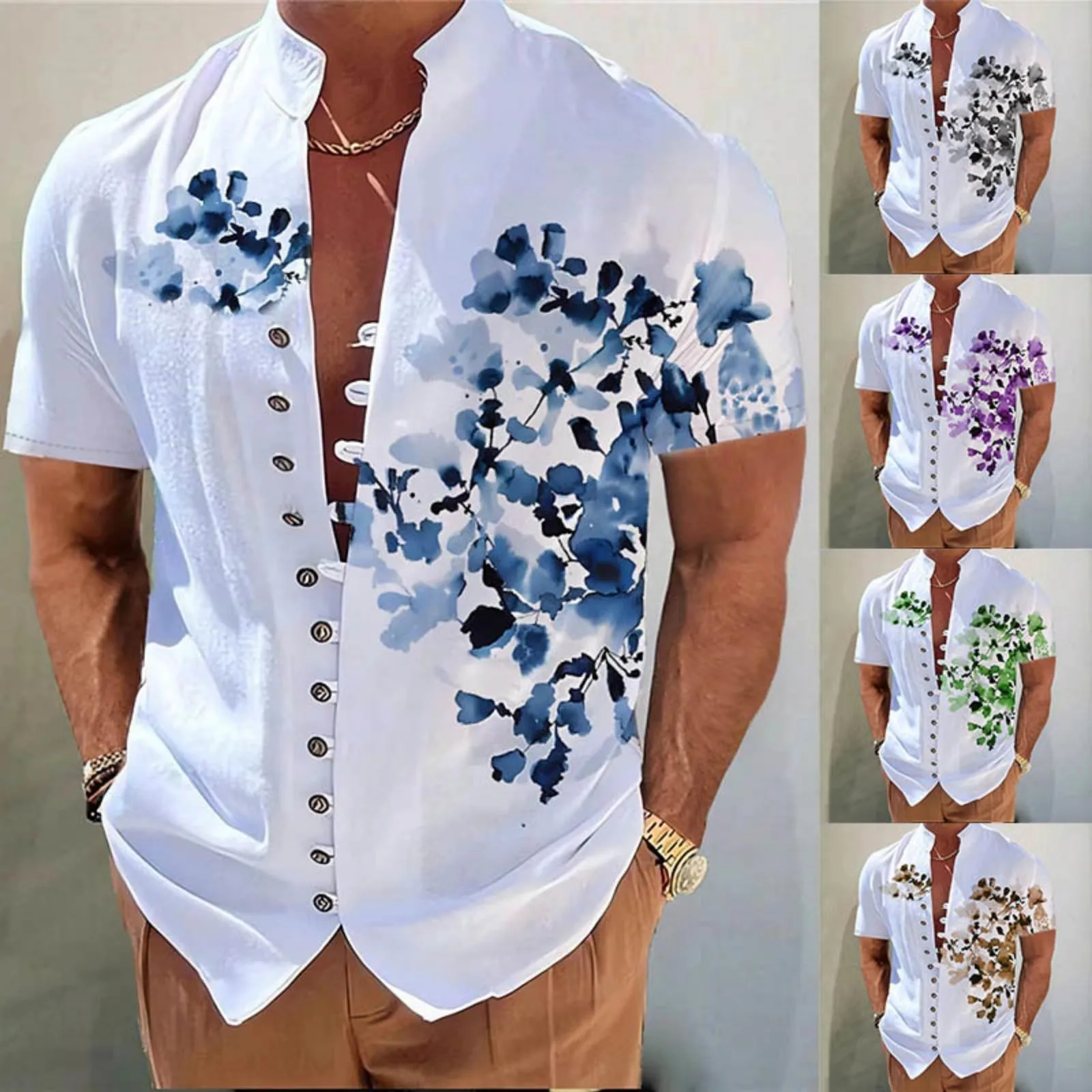 Мужская рубашка с коротким рукавом и 3d цифровой печатью 2025 с пряжкой и лацканами, винтажная мусульманская мужская одежда Y2k, удобная хлопковая брендовая рубашка
