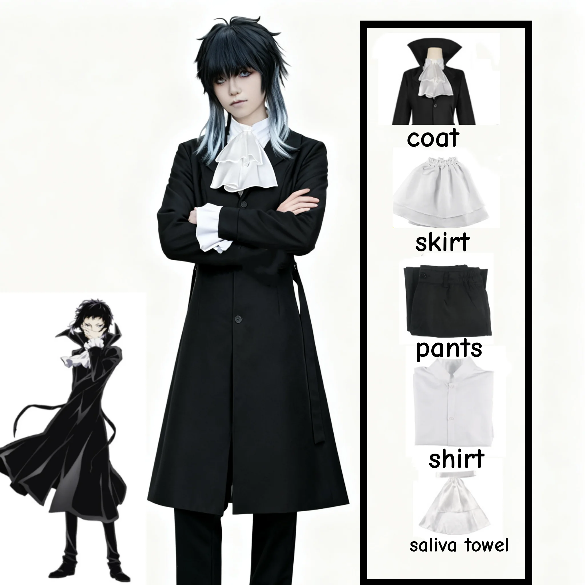 Anime Bungo Stray Dogs Akutagawa Ryunosuke Cosplay Costume Shirt Vest Pants Coat Full Set Halloween Christmas Party Clothes view 2