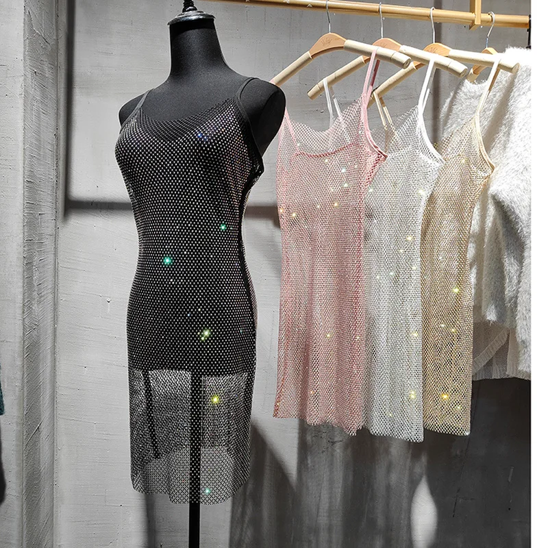 New Women's Bungee Sexy Slim Dress with Bright Diamond Crystal Decoration, Perfect for Nightclub and Party Women Clothing